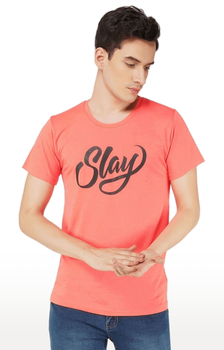 SLAY | Men's Pink Typographic Cotton Regular T-Shirts