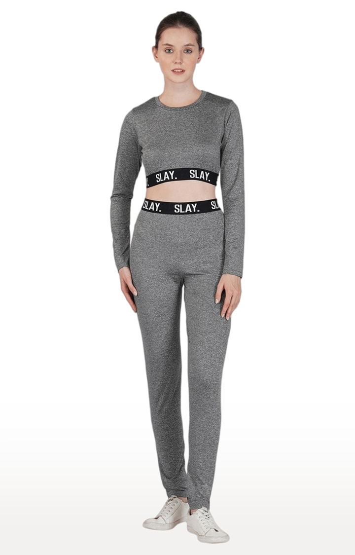 SLAY | Women's Grey Solid Cotton Activewear Crop Tops