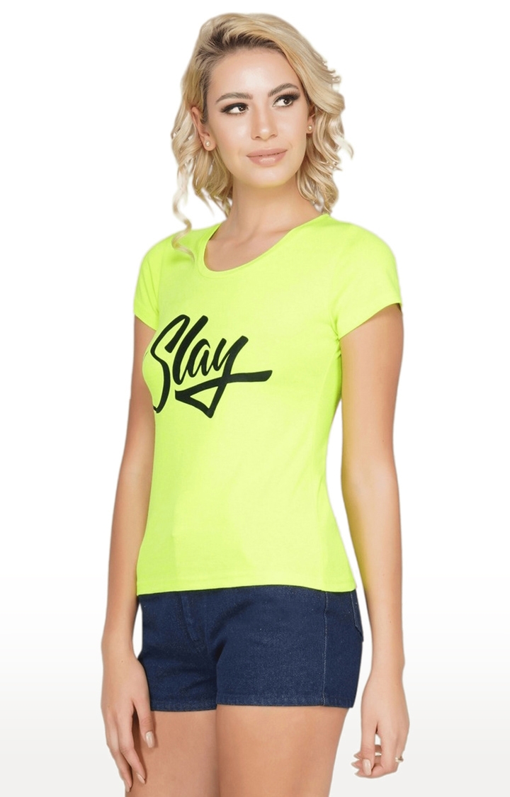 Women's Green Typographic Cotton Regular T-Shirts