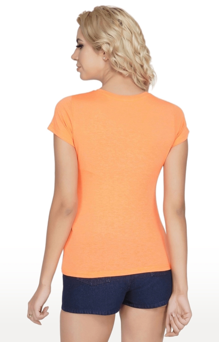 Women's Orange Typographic Denim Regular T-Shirts