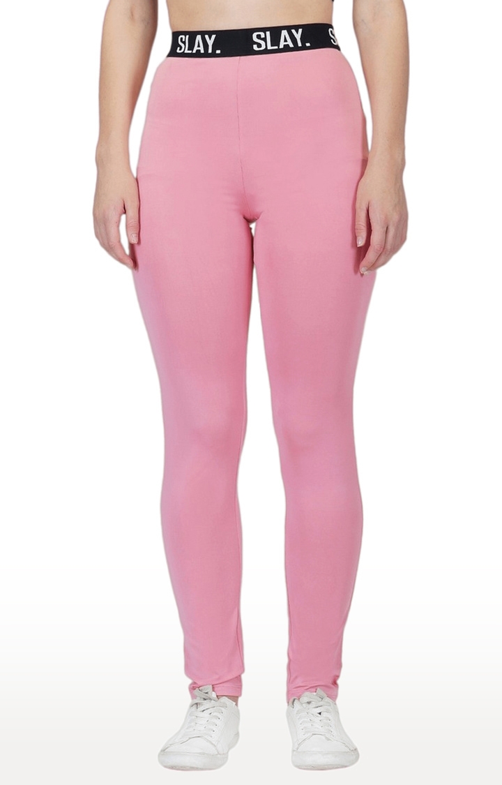 Women's Pink Solid Cotton Activewear Tank Tops