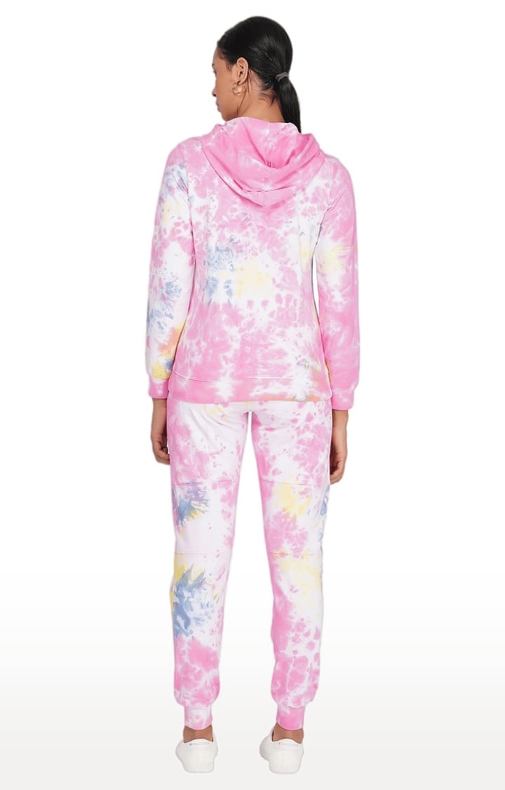 Sport Women Pink Tie Dye Tracksuit Hoodie & Joggers Activewear Co-ord Set Streetwear