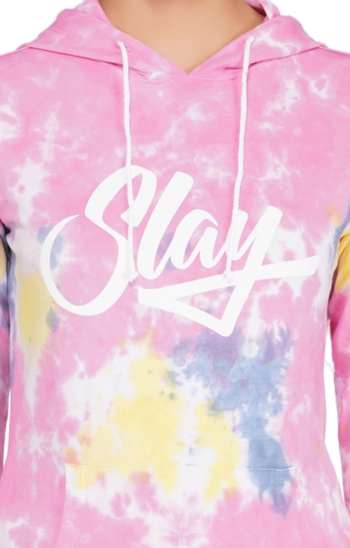 Sport Women Pink Tie Dye Tracksuit Hoodie & Joggers Activewear Co-ord Set Streetwear