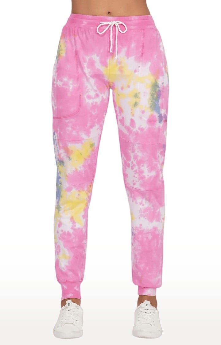 Sport Women Pink Tie Dye Tracksuit Hoodie & Joggers Activewear Co-ord Set Streetwear