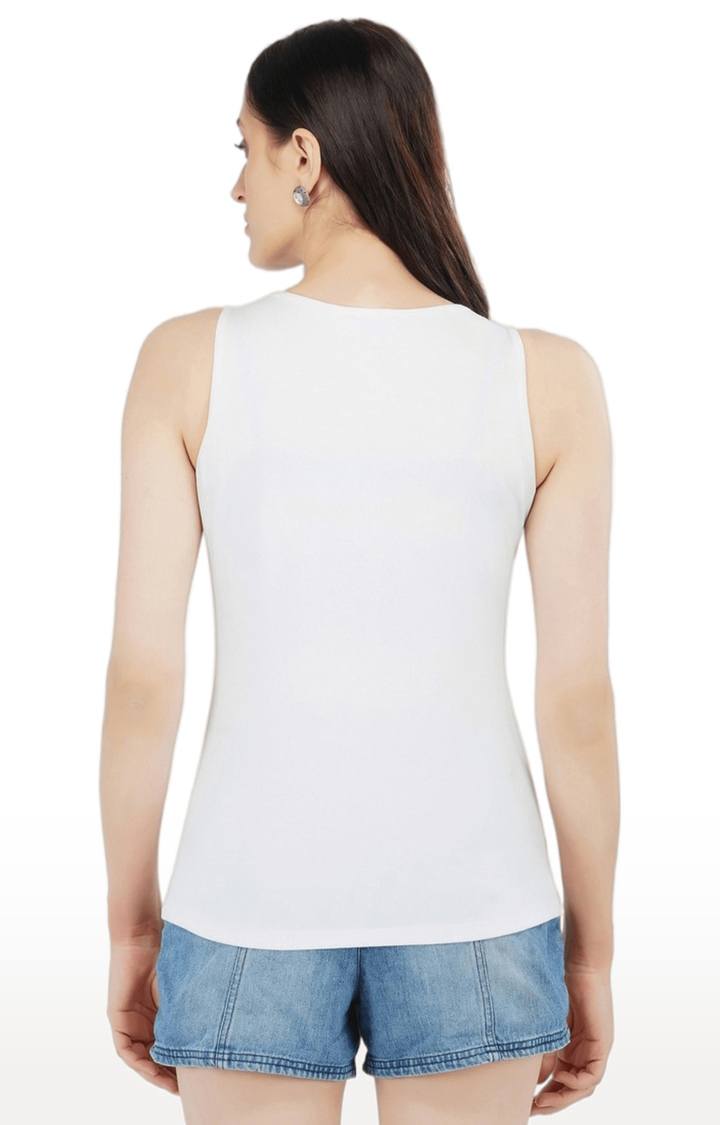 Women's White Embellished Satin Tank Top