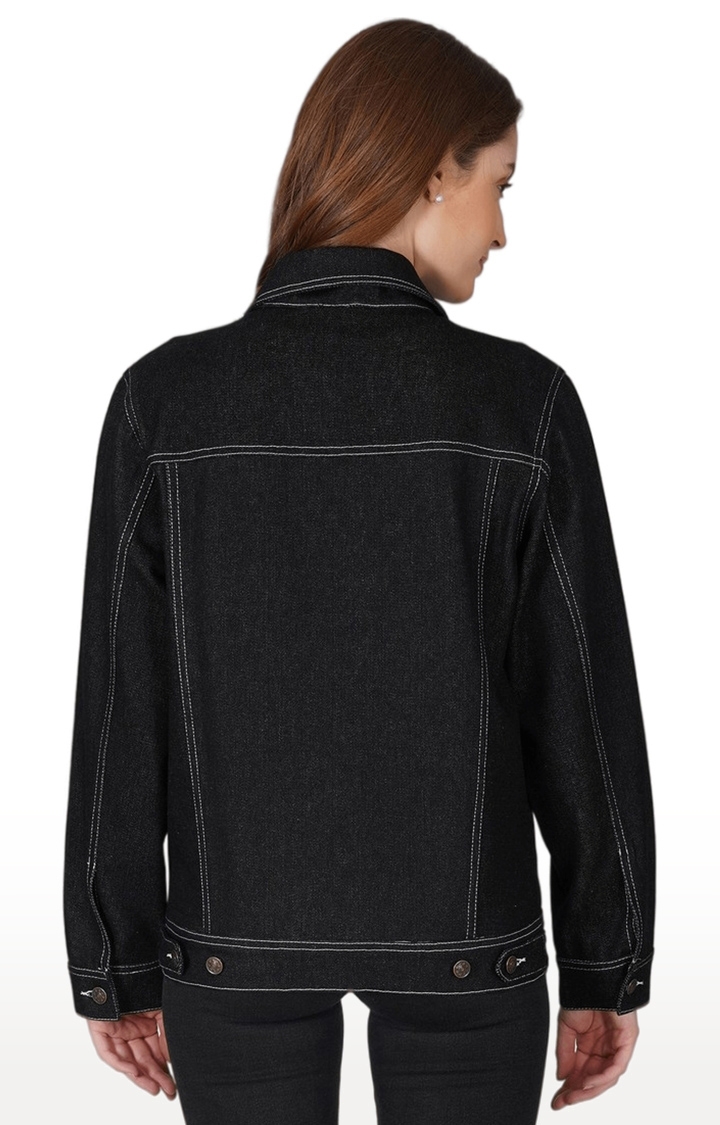 Women's Black Solid Cotton Denim Jackets