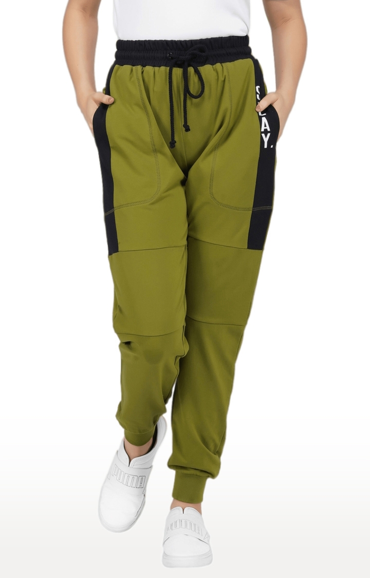 SLAY | Women's Light Green Cotton Regular Activewear Joggers