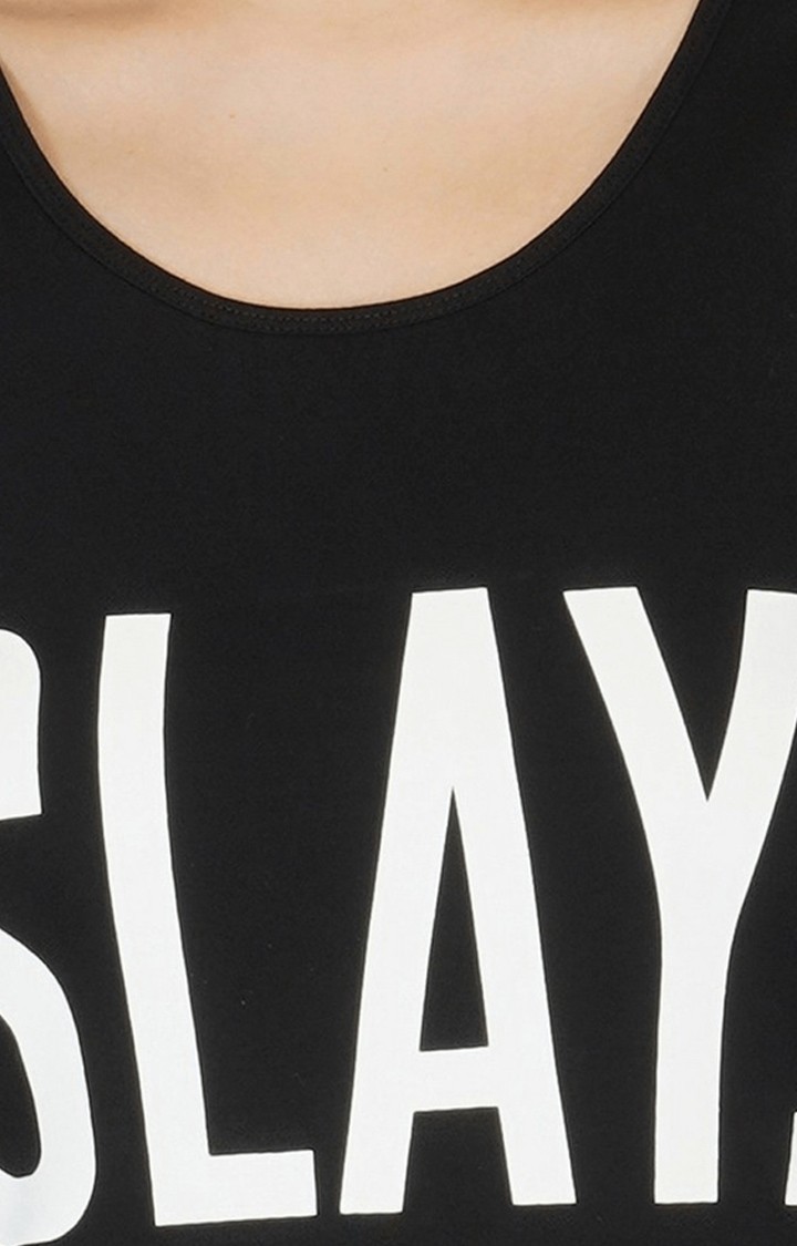 Women's Black Typographic Cotton Tank Top