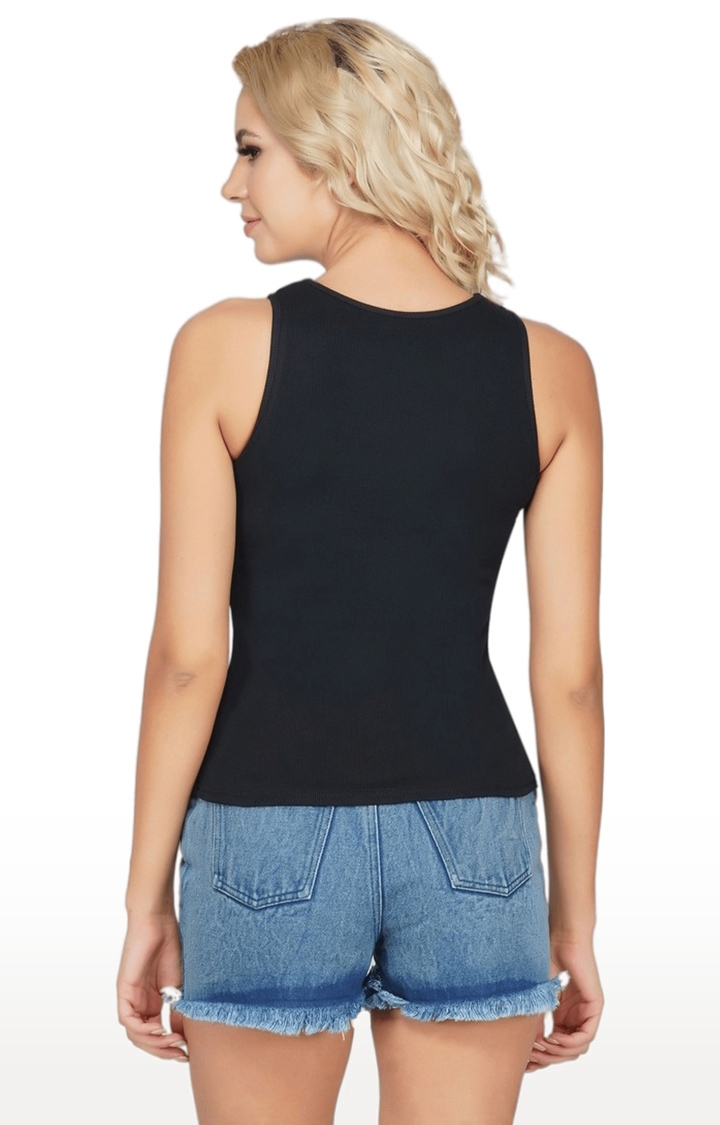 Women's Black Solid Cotton Tank Top