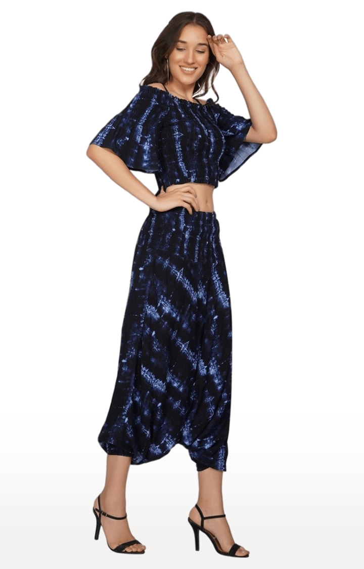 Women's Blue Printed Cotton Co-ords