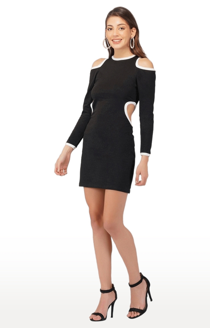 Women's Black Solid Georgette Bodycon Dress