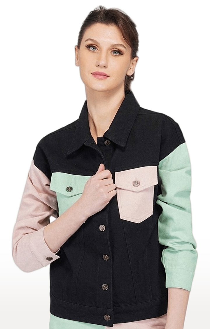 Women's Multi Colourblock Denim Denim Jackets