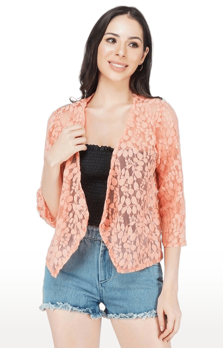 SLAY | Women's Orange Lace Cotton Shrugs