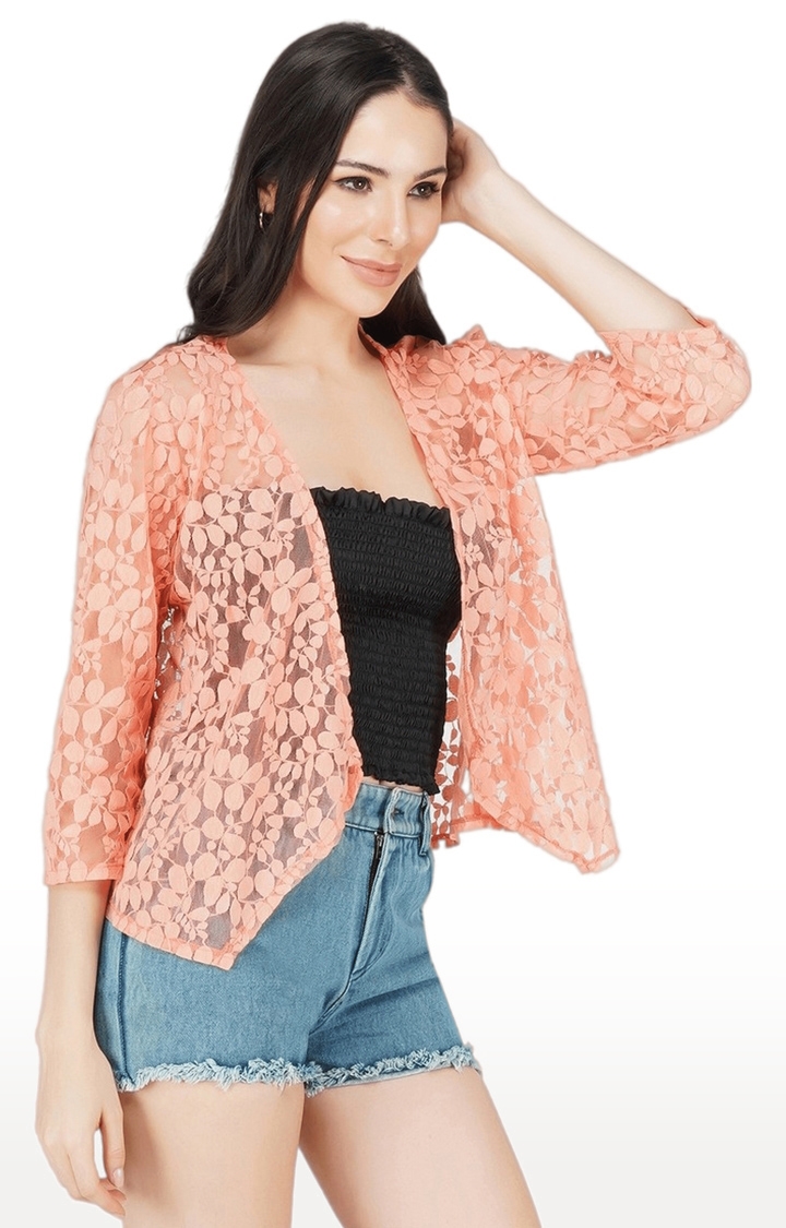 Women's Orange Lace Cotton Shrugs