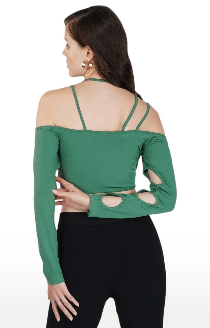 Women's Green Solid Polyester Crop Top