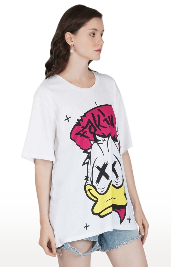 Women's White Graphics Polyester Oversized T-Shirts