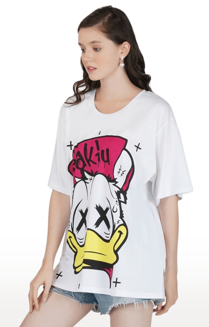 Women's White Graphics Polyester Oversized T-Shirts