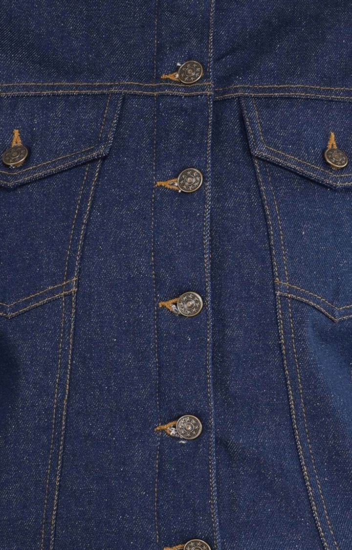Women's Blue Solid Denim Denim Jackets