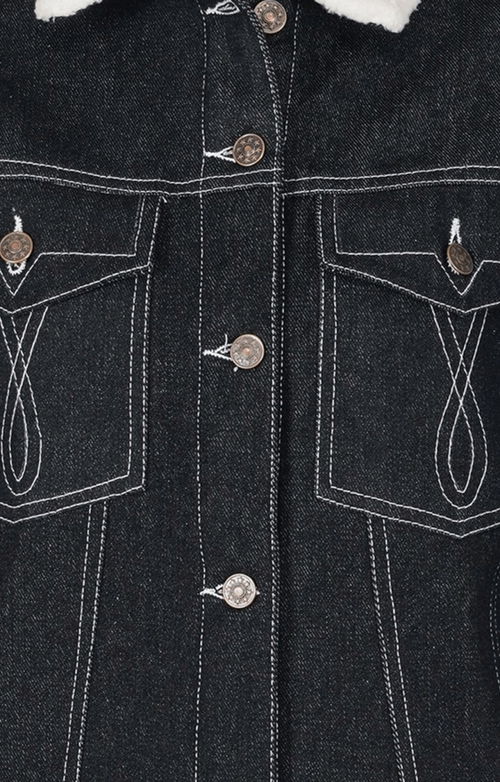 Women's Black Solid Cotton Denim Jackets