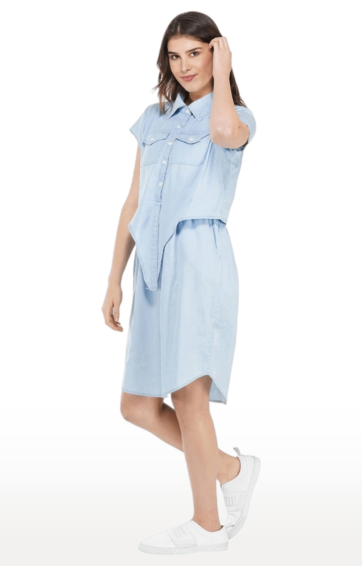 YOURS Curve Plus Size Blue Acid Wash Tiered Chambray Denim Shirt Dress |  Yours Clothing