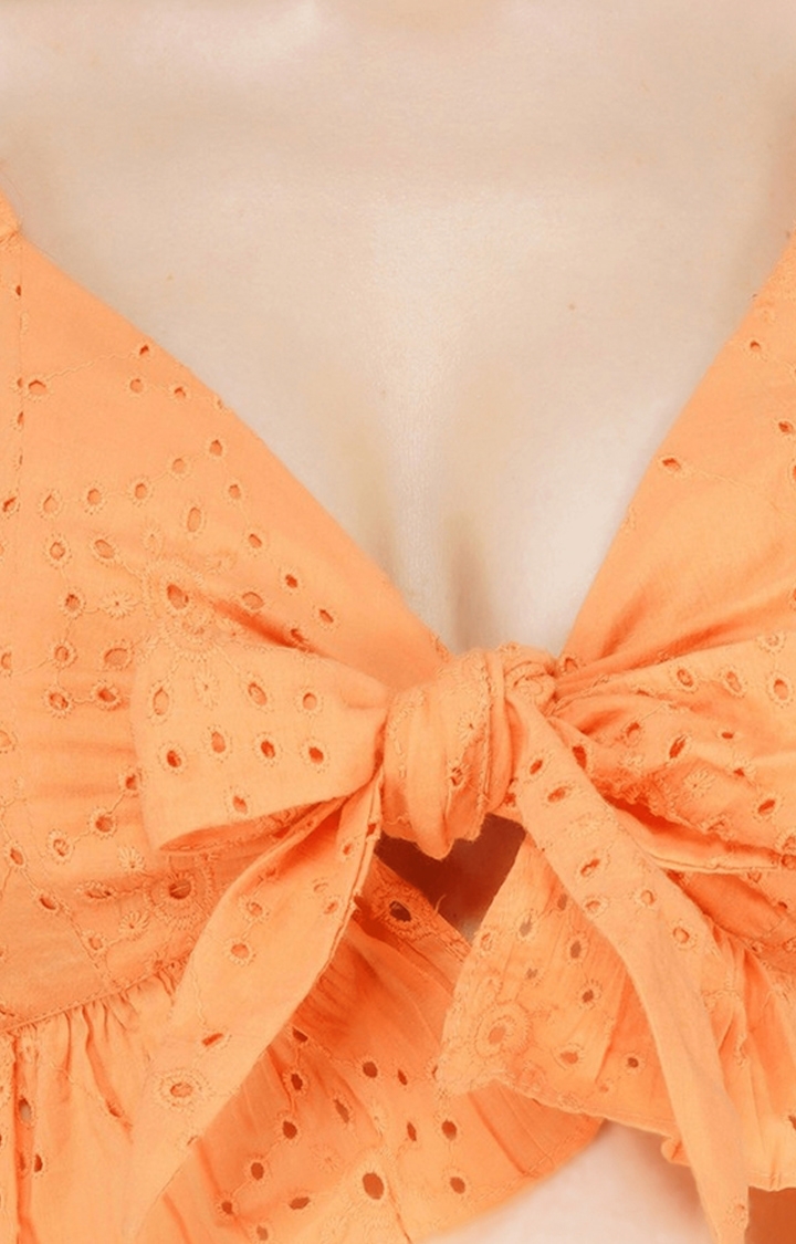 Women's Orange Cutout Cotton Crop Top