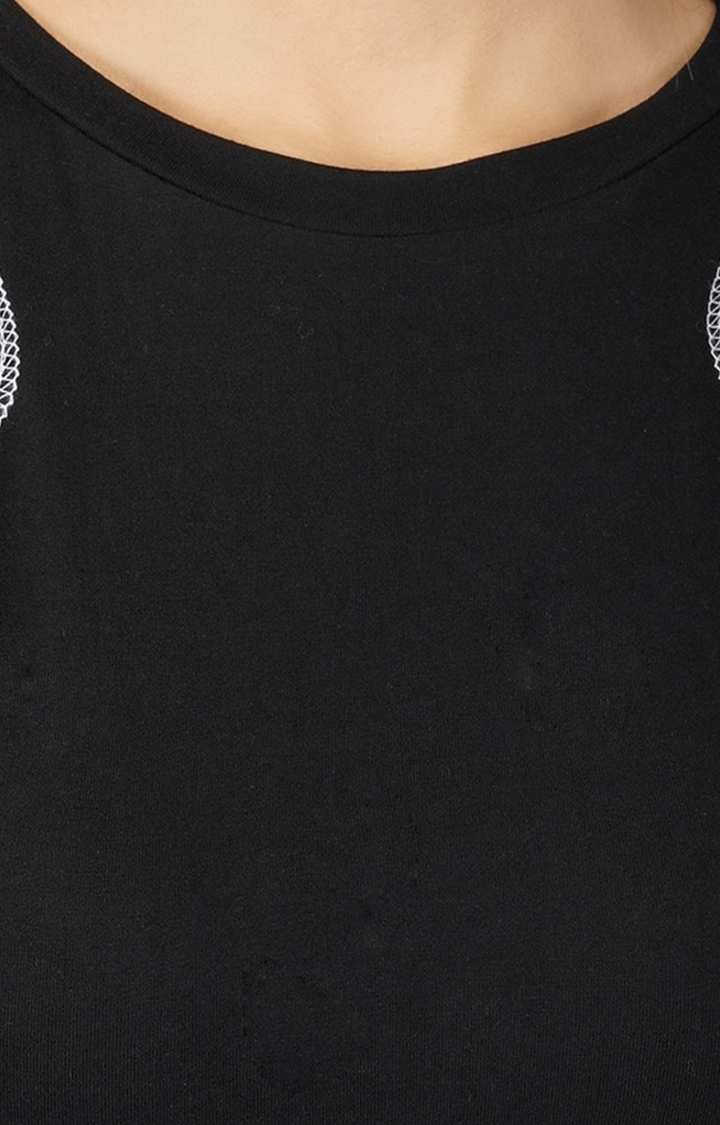 Women's Black Solid Polyester Crop Top