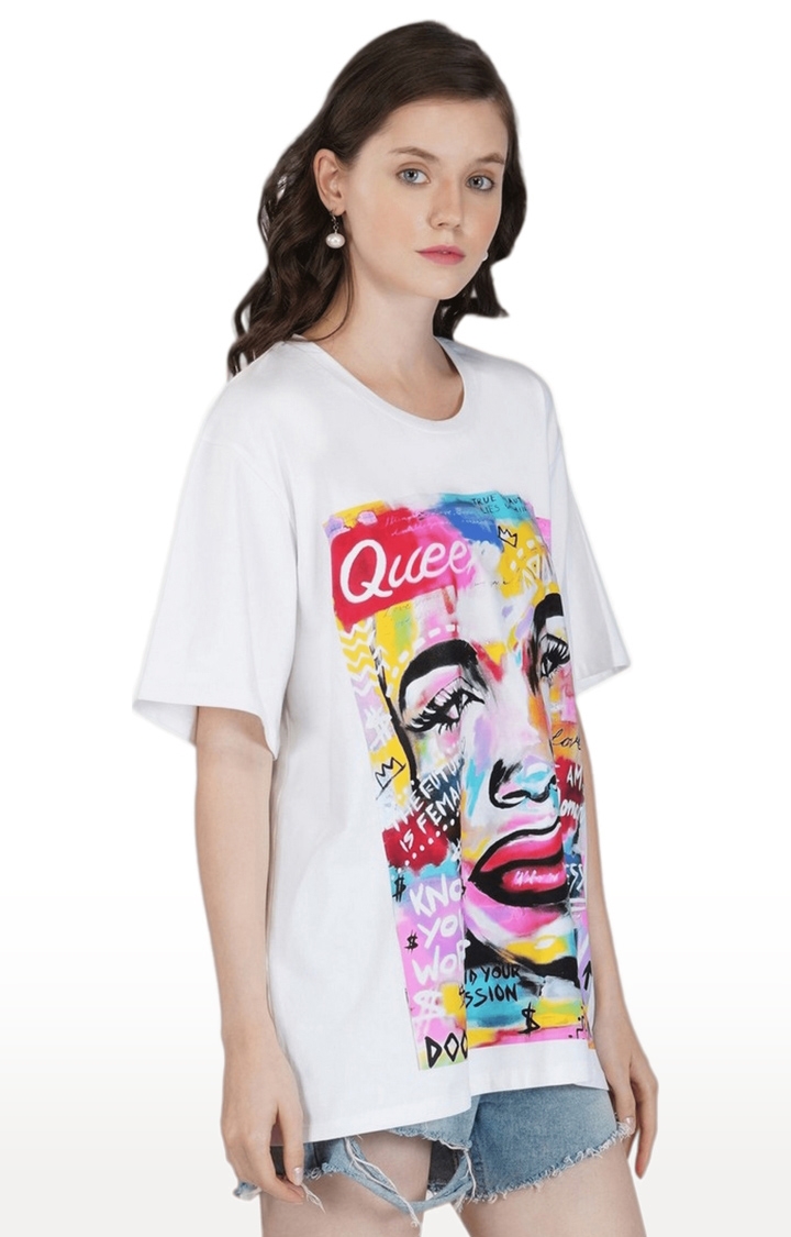 Women's White Graphics Cotton Oversized T-Shirts
