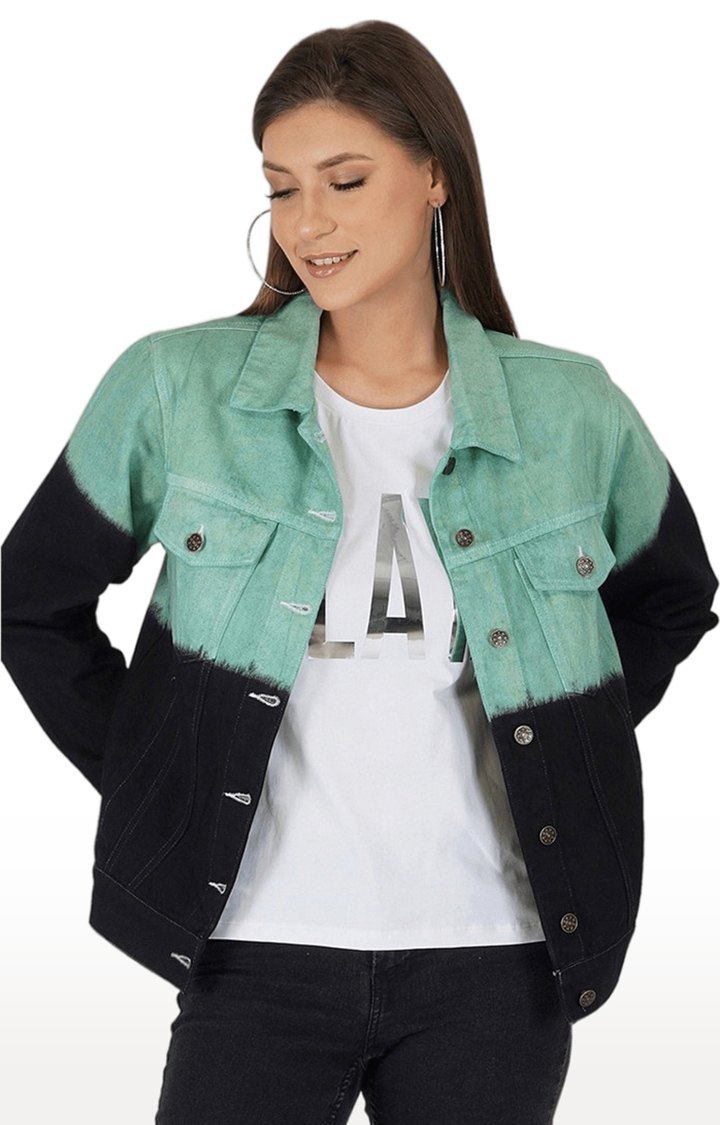 Women's White Colourblock Cotton Denim Jackets