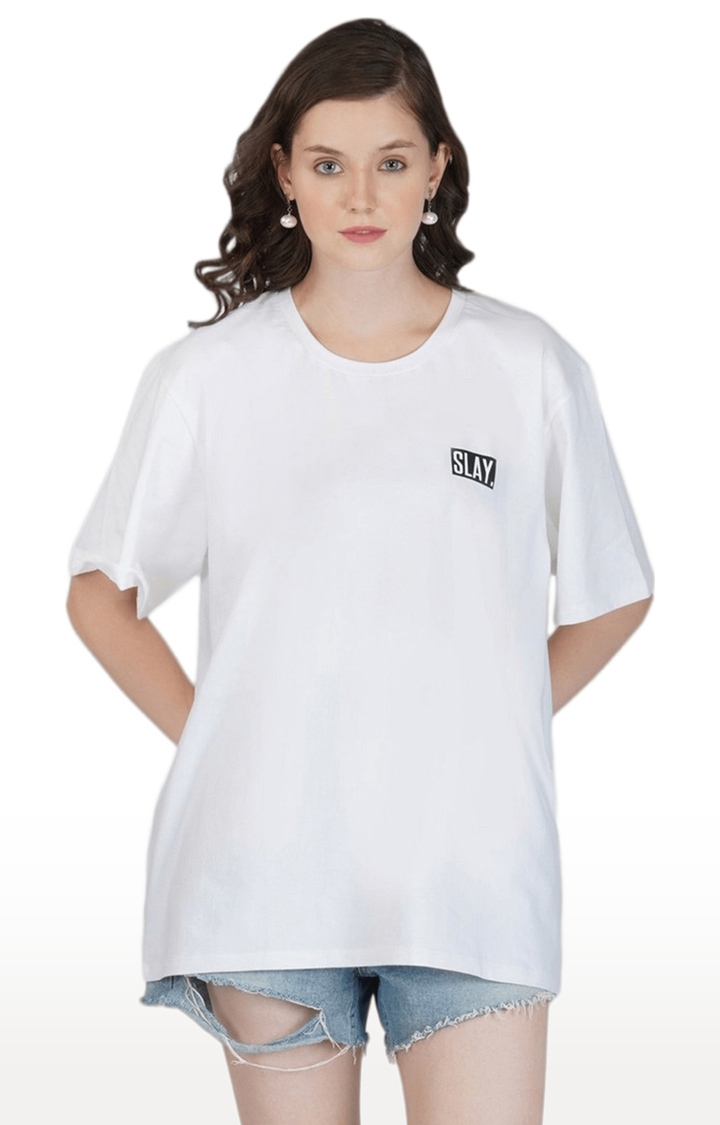 Women's White Graphics Polyester Oversized T-Shirts