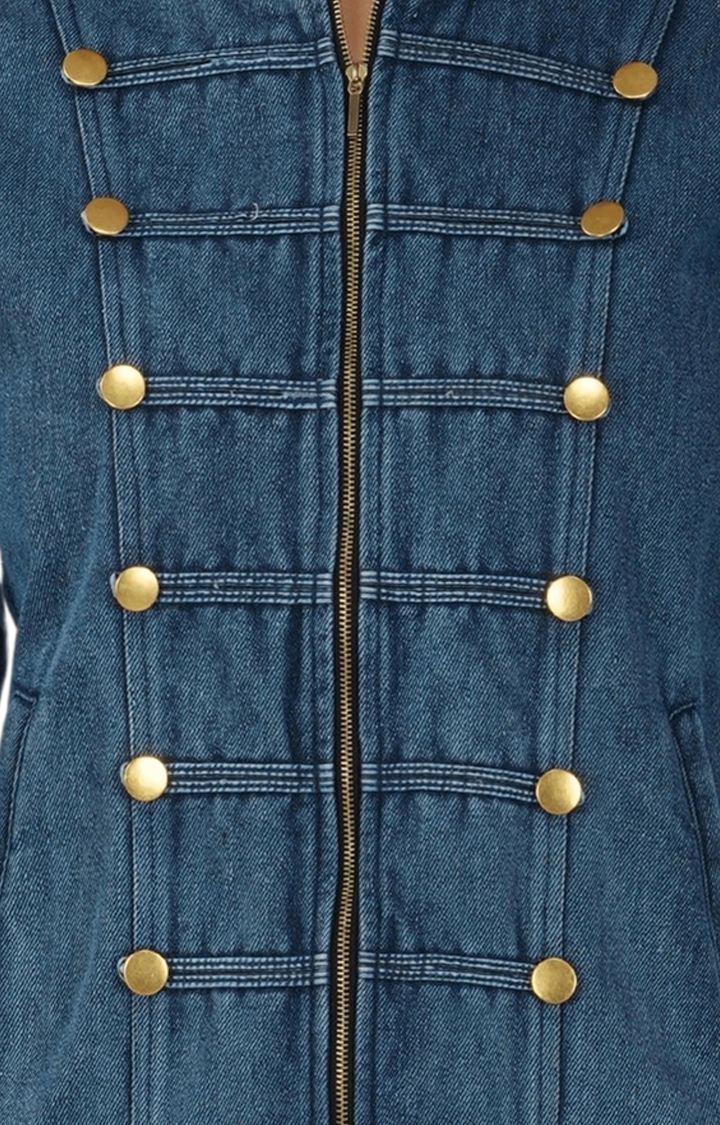 Women's Blue Solid Cotton Denim Jackets