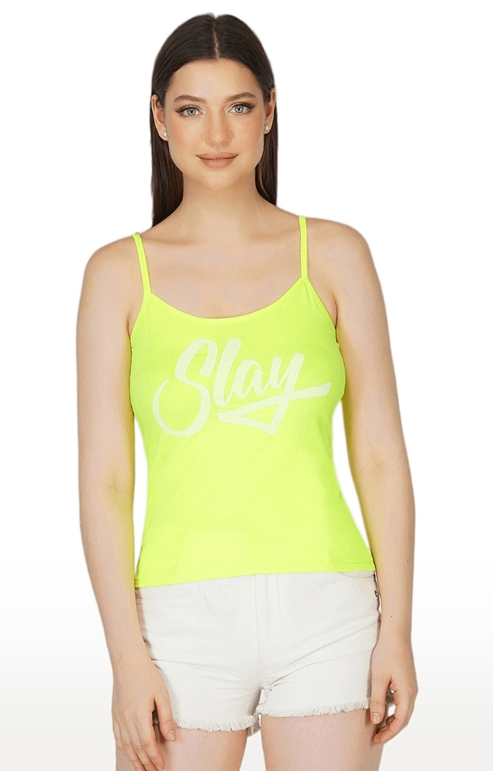 SLAY | Women's Neon Green Printed Camisole
