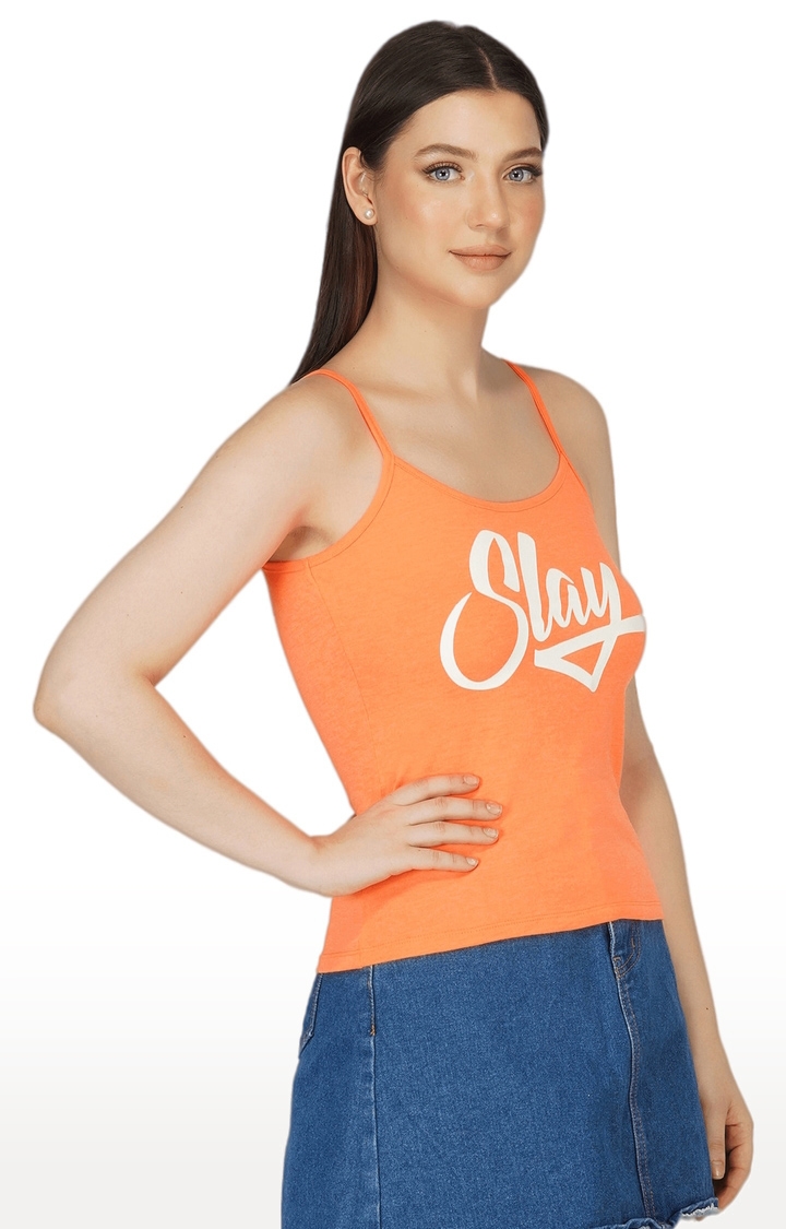 Women's Neon Orange Printed Camisole