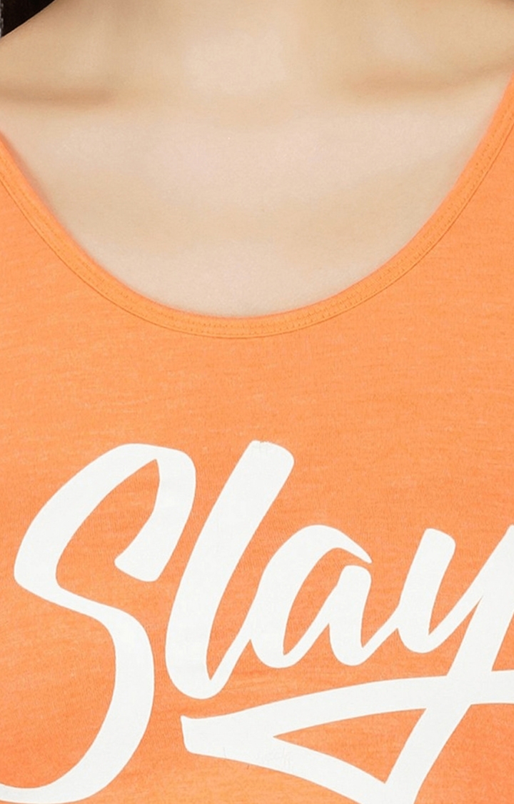 Women's Orange Typographic Cotton Crop Top