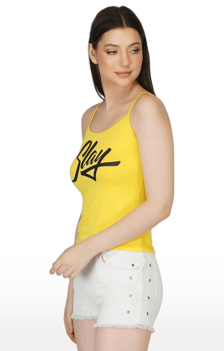 Women's Neon Yellow Printed Camisole