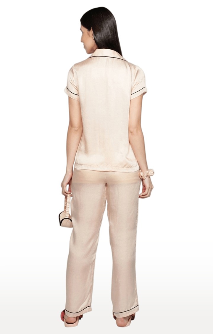 Women's Beige Solid Cotton Co-ords