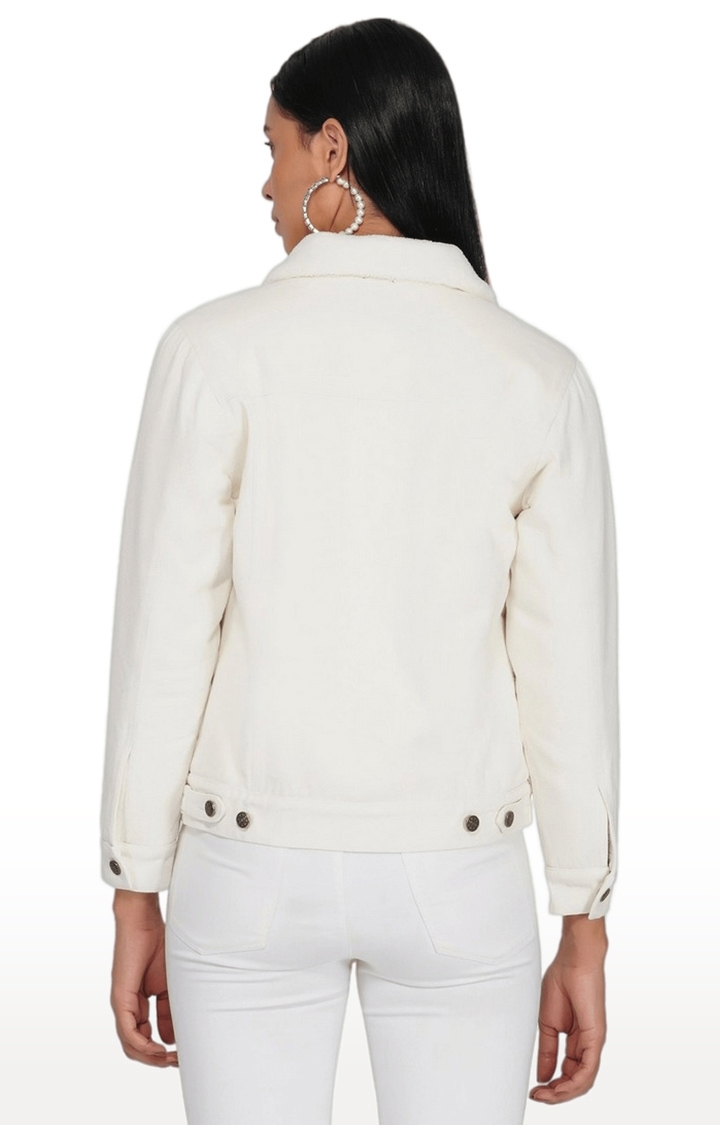 Removable Faux Fur Trim Denim Jacket - Off White | Boston Proper