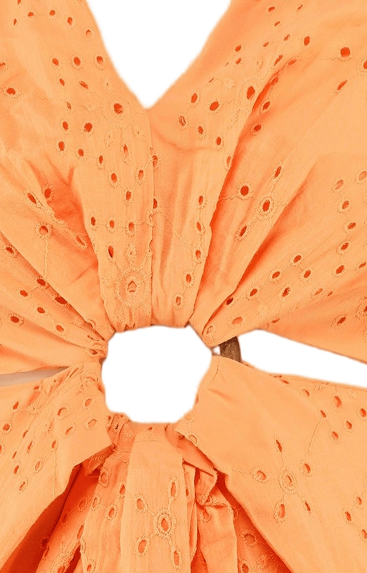Women's Orange Cutout Cotton Shift Dress