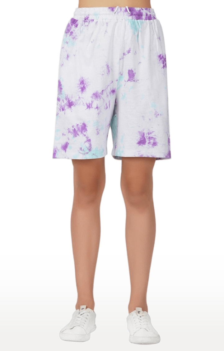 SLAY | Women's White Cotton Tie Dye Shorts