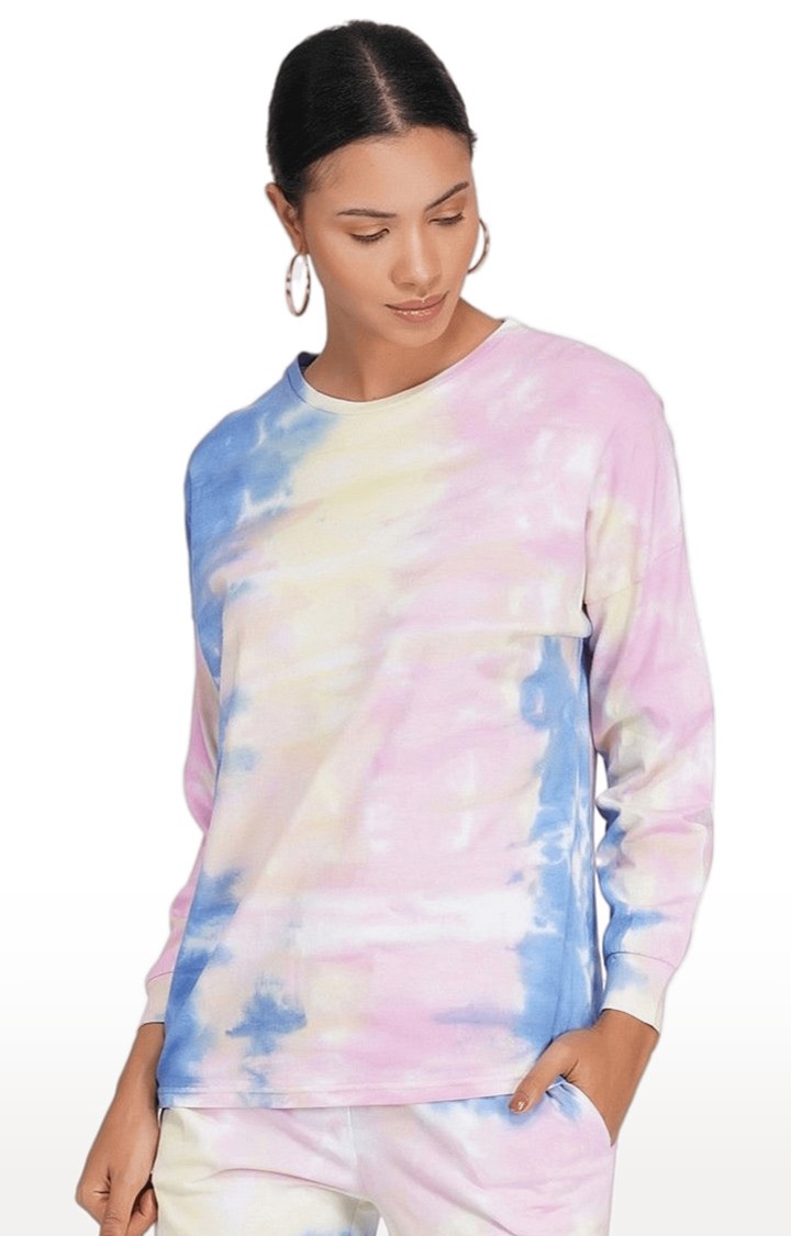 Women's Yellow Tie Dye Polyester Oversized T-Shirts