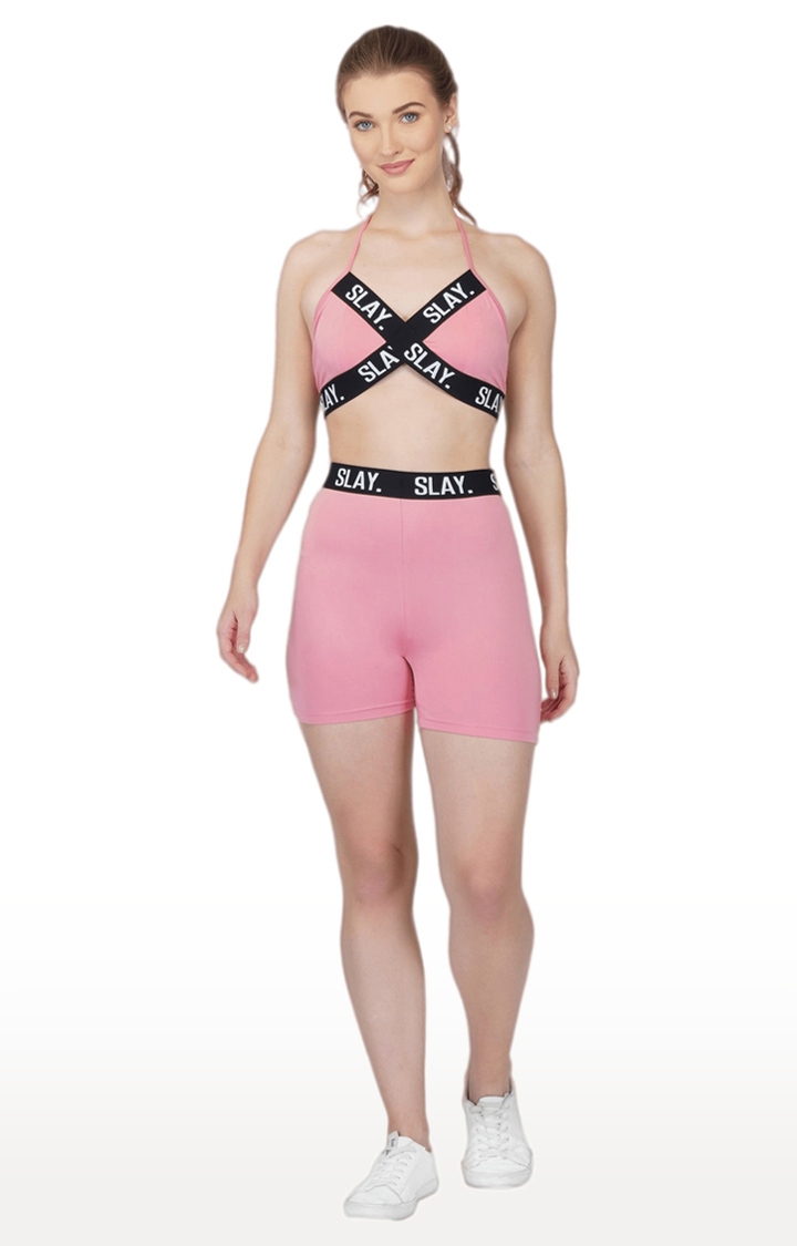 Women's Pink Activewear Backless Sports Bra