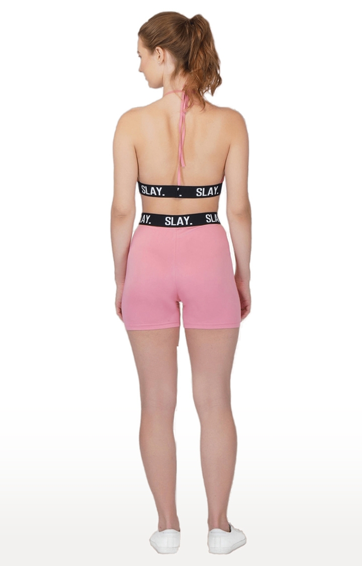 Women's Pink Cotton Soild Activewear Shorts