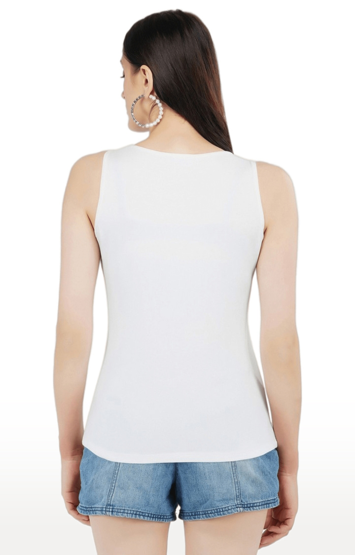 Women's White Embellished Satin Tank Top