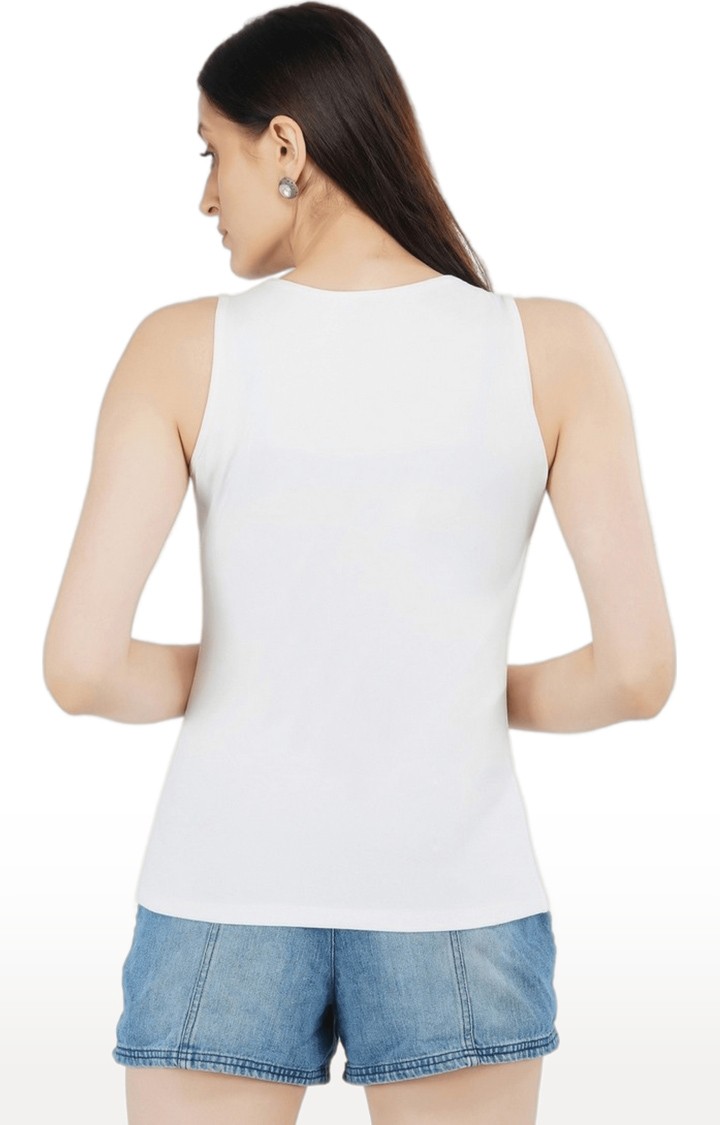 Women's White Embellished Satin Tank Top