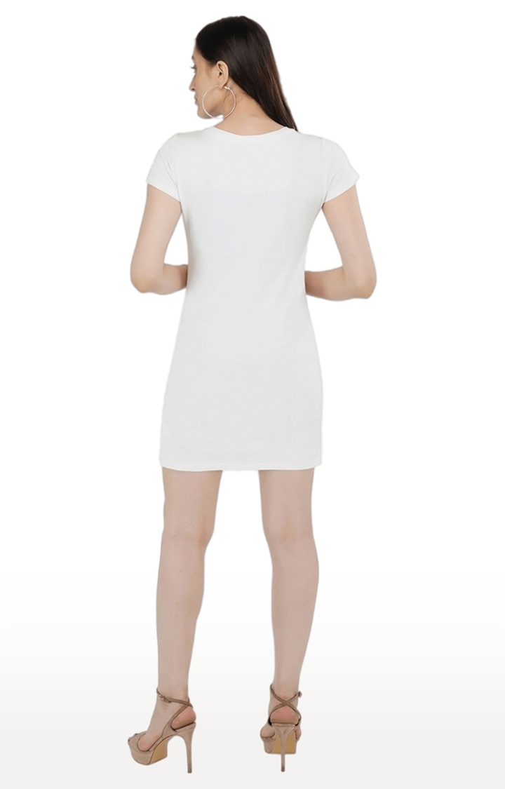 Women's White Embellished Cotton Bodycon Dress