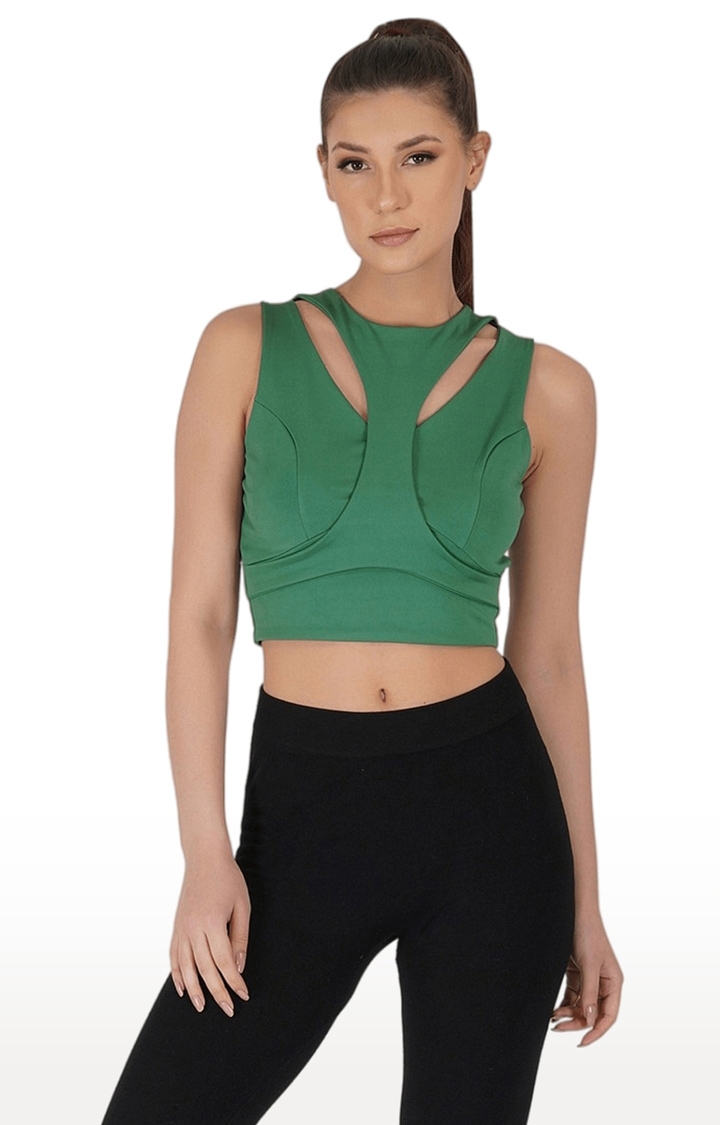 SLAY | Women's Green Solid Cotton Crop Top