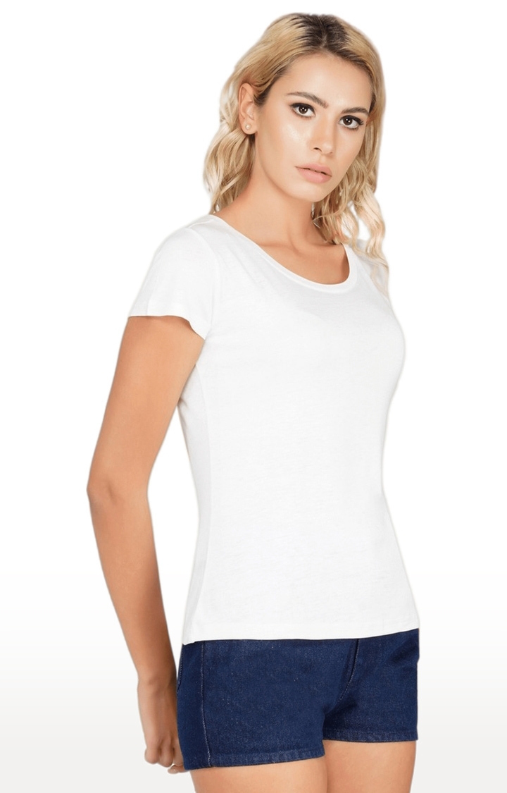 Women's White Solid Cotton Regular T-Shirts