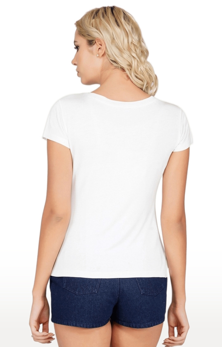 Women's White Solid Cotton Regular T-Shirts