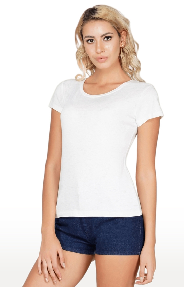 SLAY | Women's White Solid Cotton Regular T-Shirts