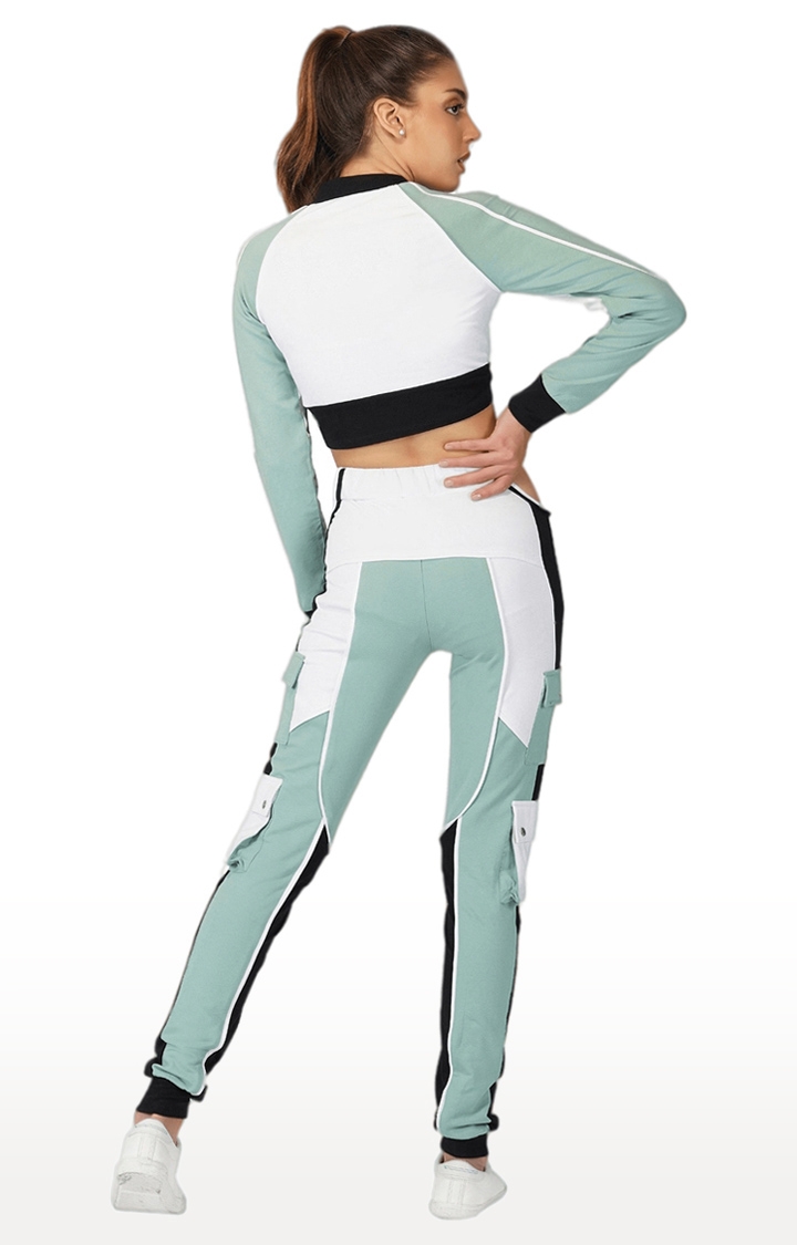 SLAY Womens Activewear Tracksuit Turquoise Colorblock Crop Jacket  Cargo  Pants Coord Set Streetwear SLAY Tracksuit free shipping discount