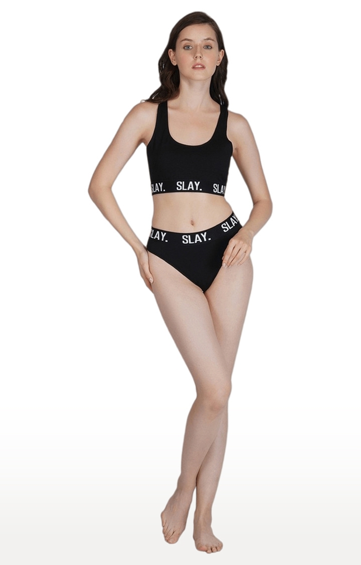 SLAY | Women's Black Solid Swimsuit